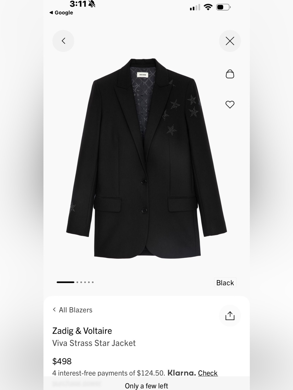 Zadig & Voltaire Black Viva Strass Star Blazer